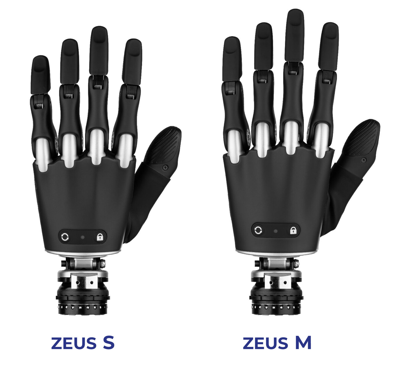 Porównanie rozmiarów protezy bionicznej Zeus S i Zeus M w wersji z nadgarstkiem Flex